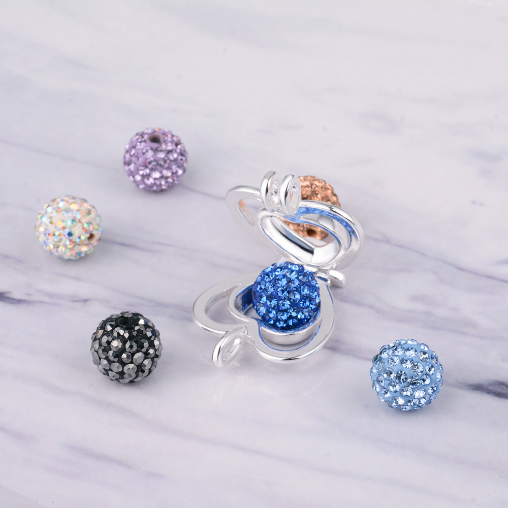Customizable Colored Diamond Balls Heart Shaped Cage Pendant
