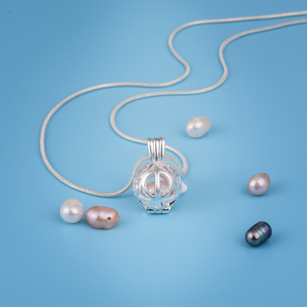 Customizable Silver-plated Triangle Pearls Cage Pendant