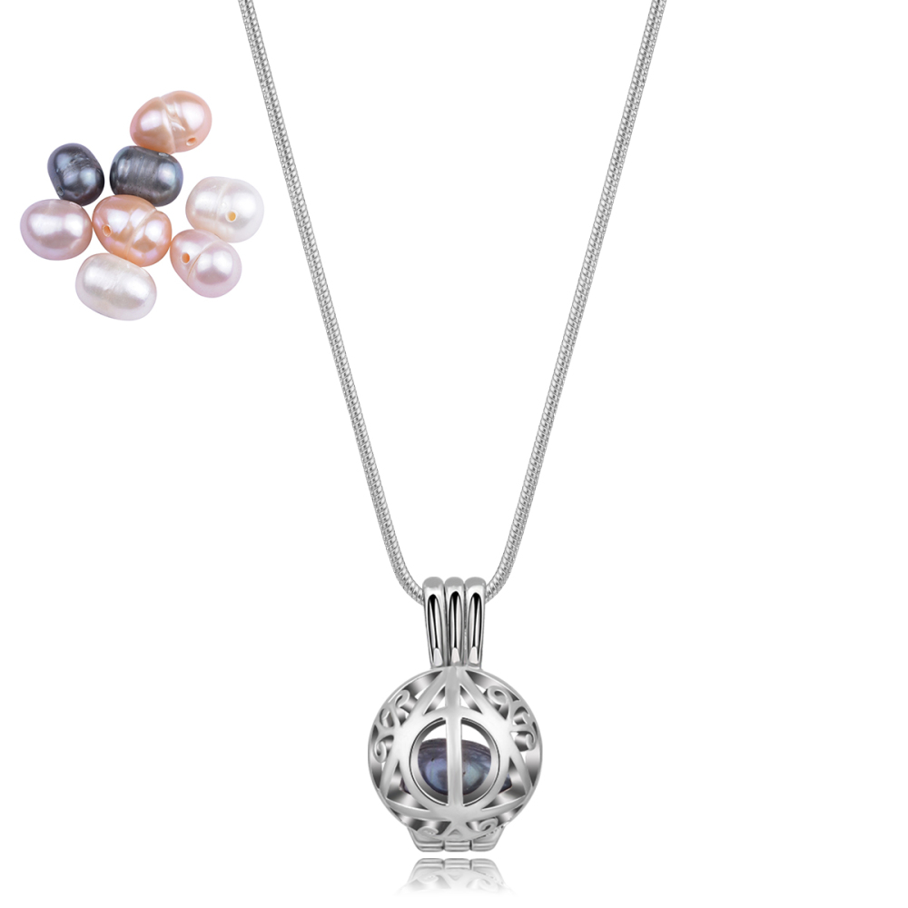 Customizable Silver-plated Triangle Pearls Cage Pendant