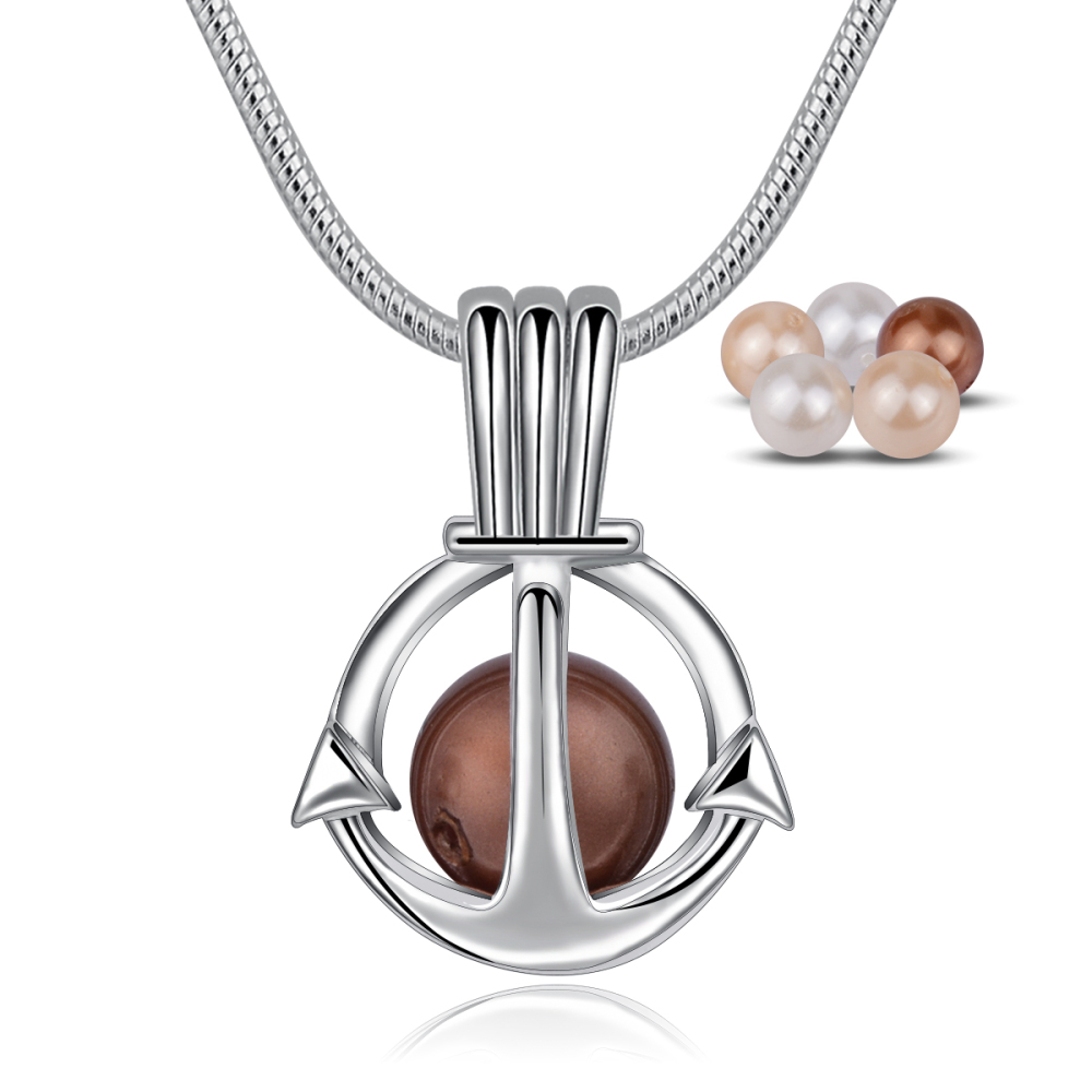 Anchor Interchangeable Colored Pearls Cage Pendant