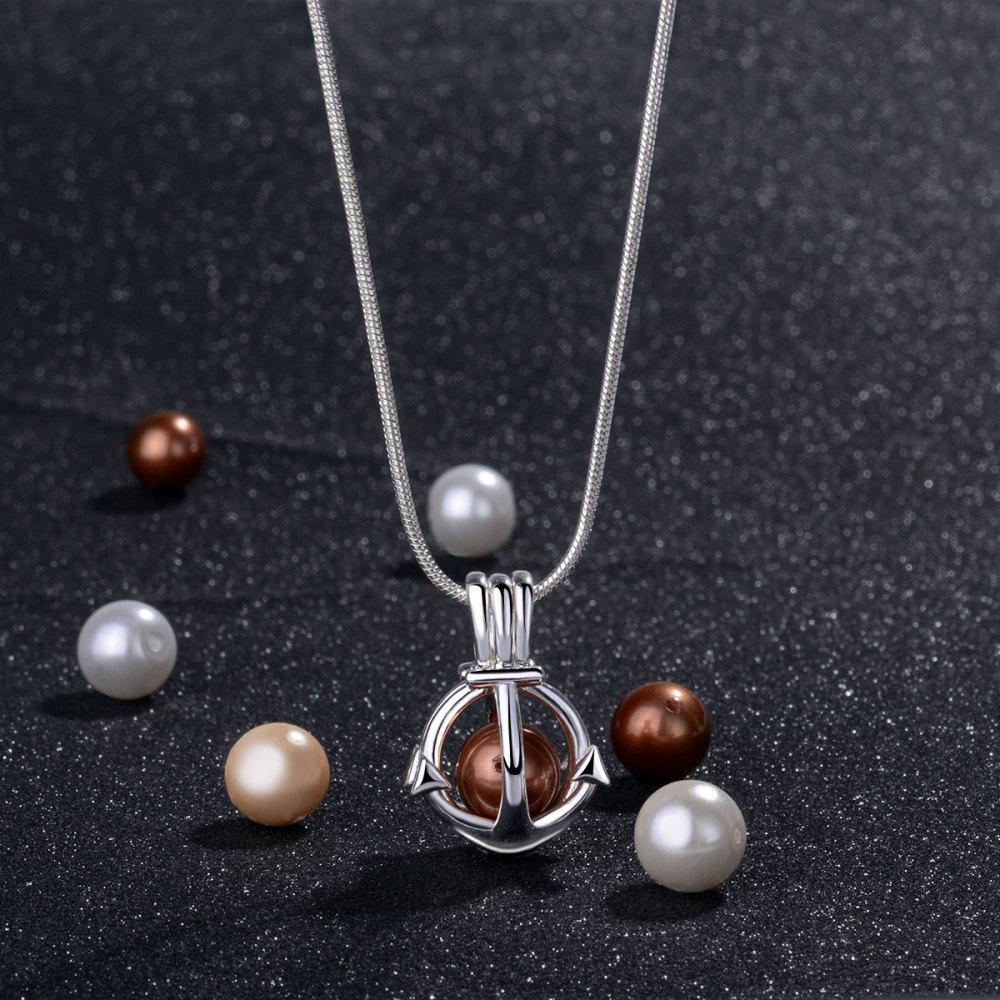 Anchor Interchangeable Colored Pearls Cage Pendant