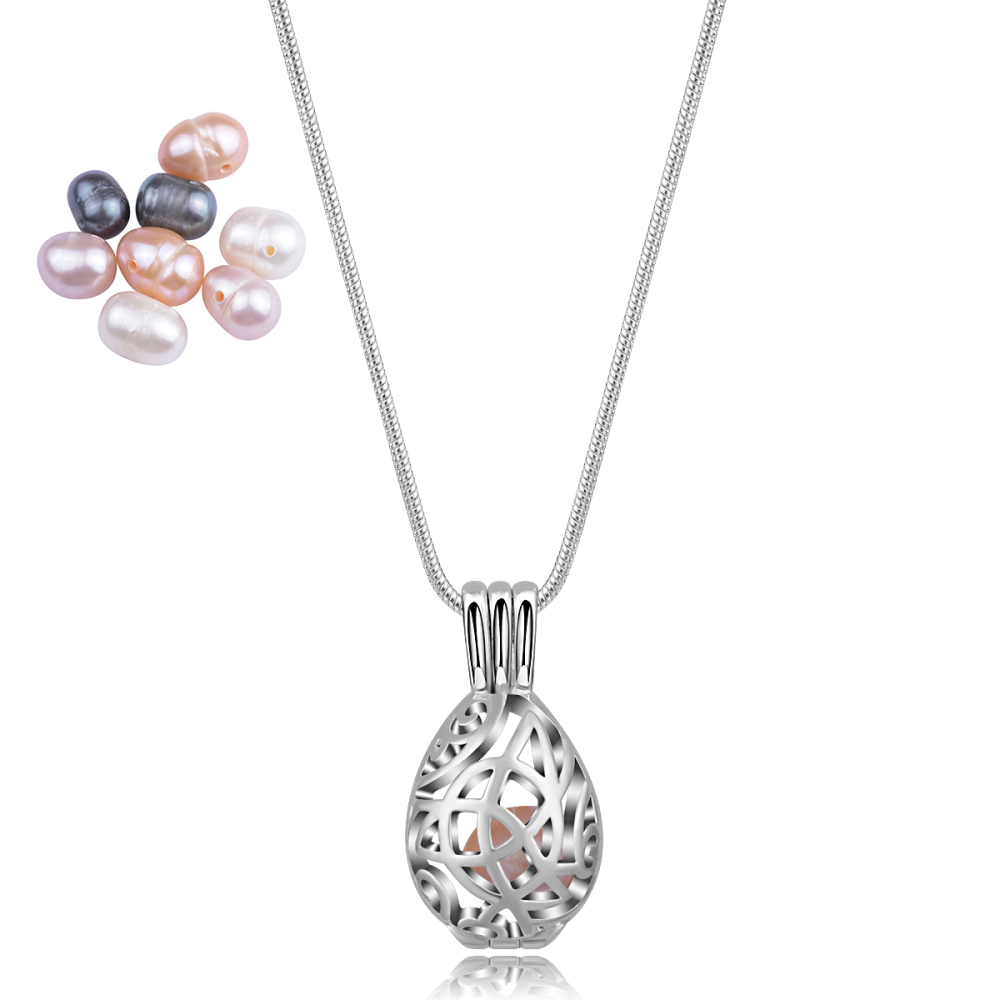 Silver-plated Celtic Knot Teardrop Pearls Cage Pendant