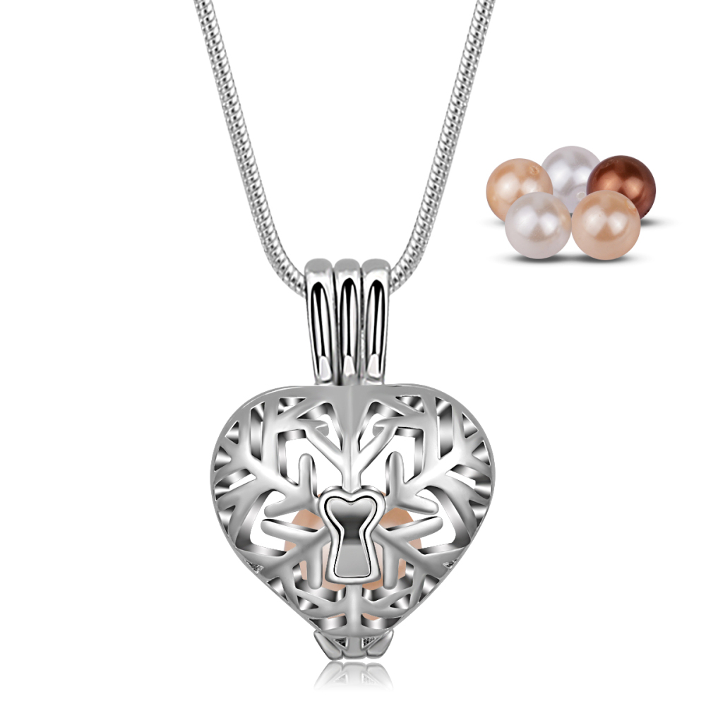 Christmas Snowflake Heart Pattern Pearls Cage Pendant