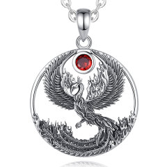 925 Sterling Silver Phoenix Pendant with Red Zircon