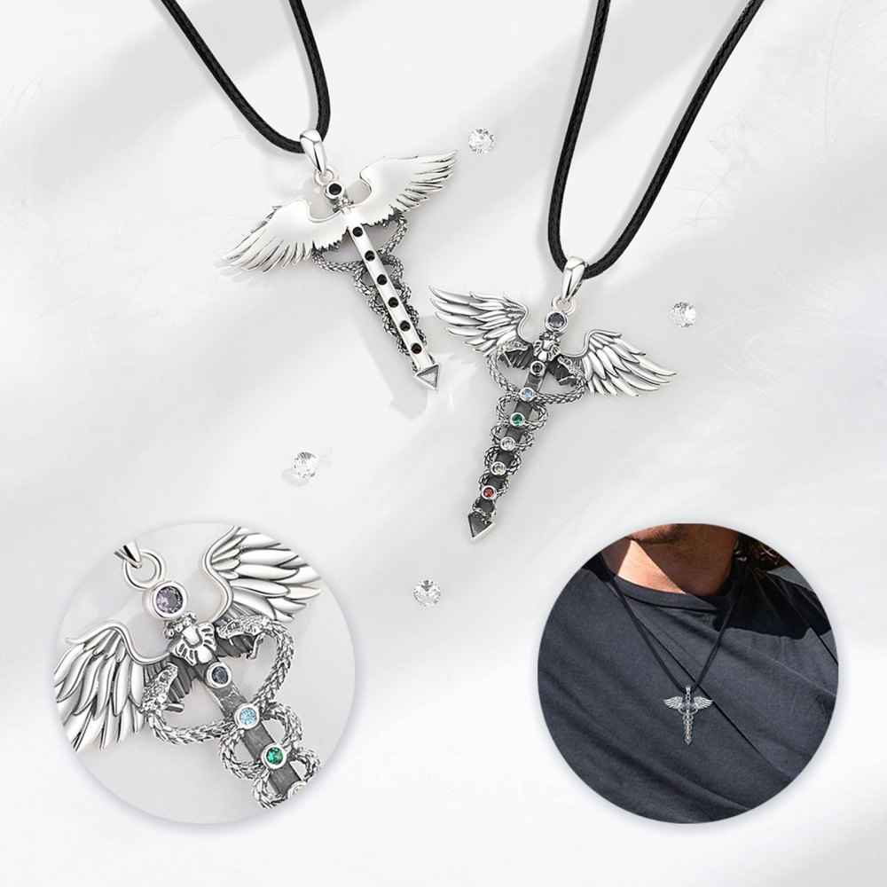 925 Sterling Silver Healing Chakra Jewelry Caduceus Pendant Necklace