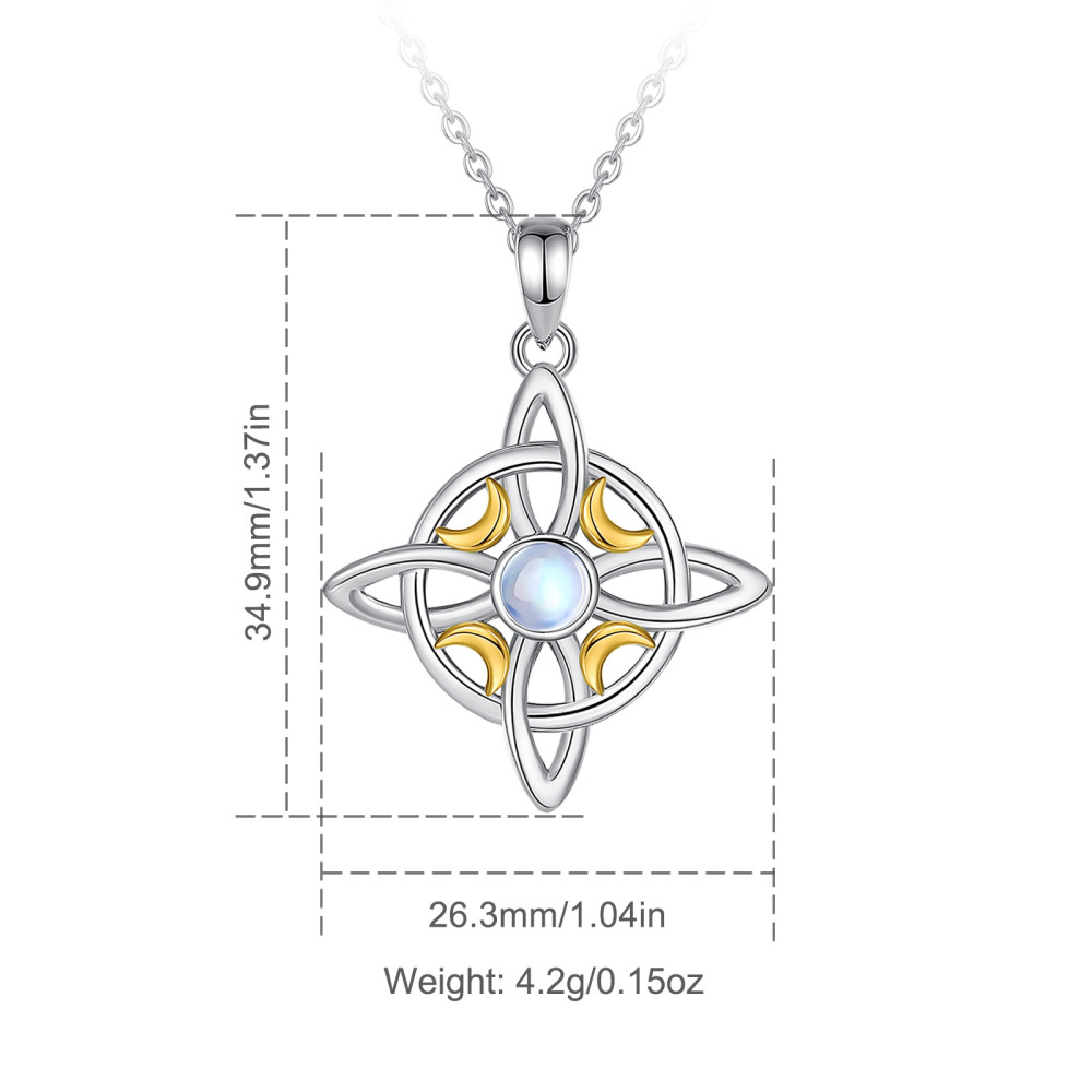 925 Sterling Silver Pendant Necklace with Moon Phases and Celtic Knot