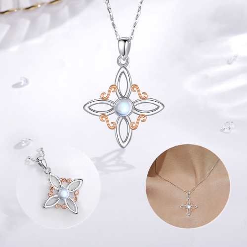 925 Sterling Silver Moon Phase Pendant Necklace with Celtic Elegance