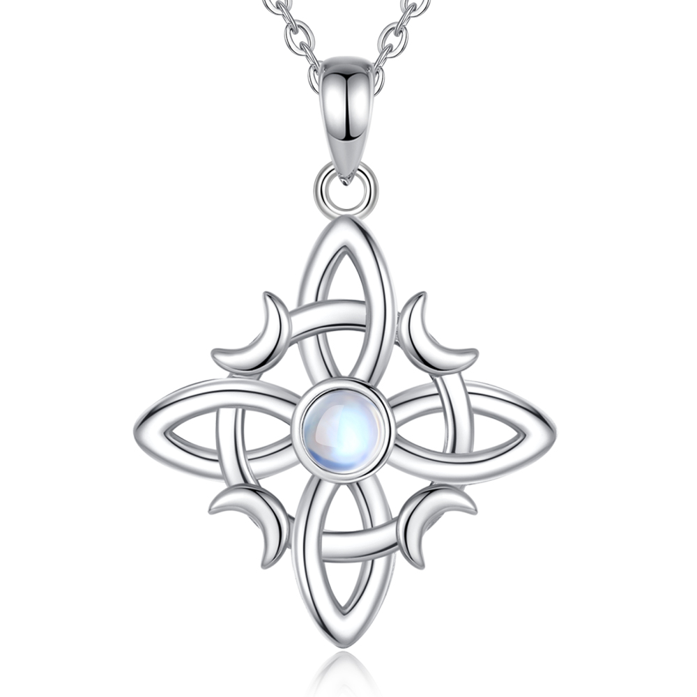 925 Sterling Silver Triple Moon Wicca Knot Pendant with Moonstone