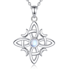 925 Sterling Silver Triple Moon Wicca Knot Pendant with Moonstone
