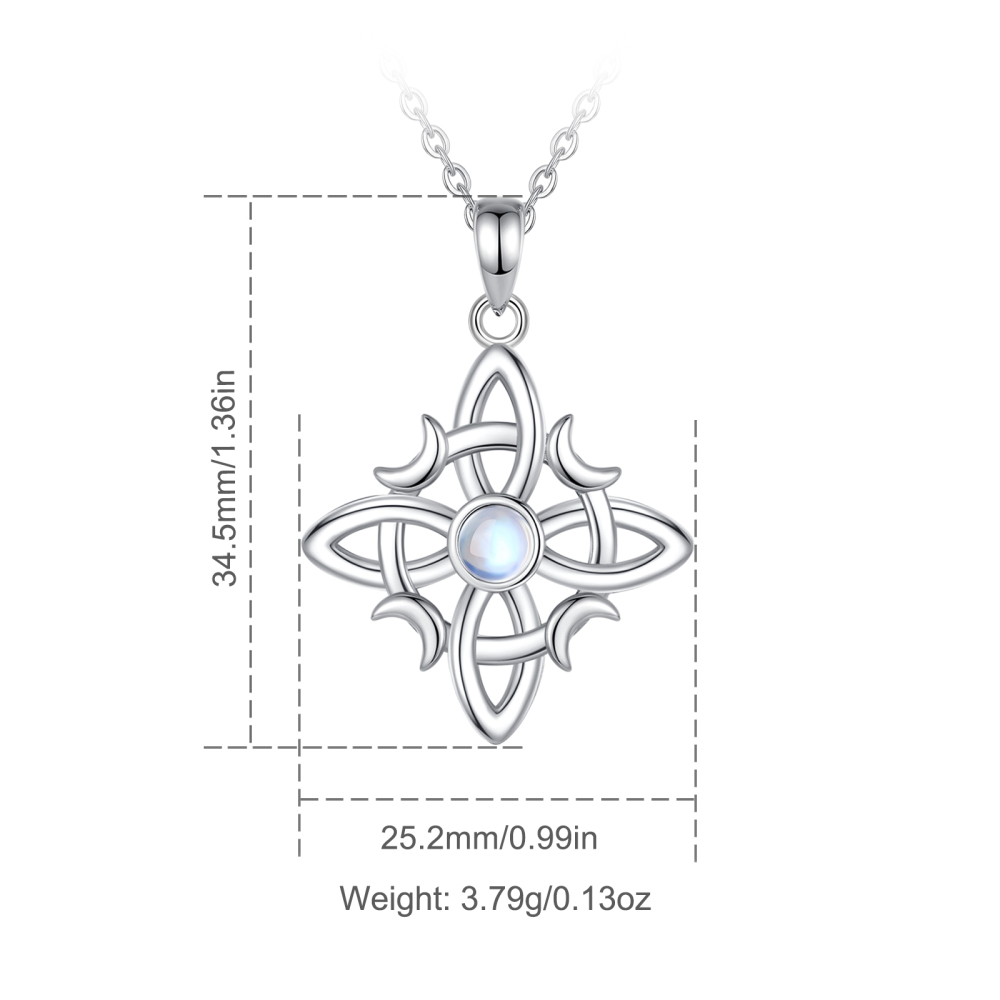 925 Sterling Silver Triple Moon Wicca Knot Pendant with Moonstone