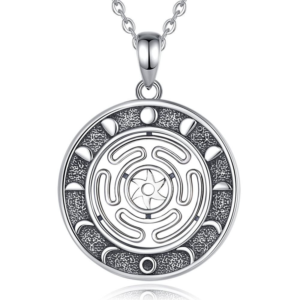 Vintage Oxidized 925 Sterling Silver Hecate Wheel Round Pendant