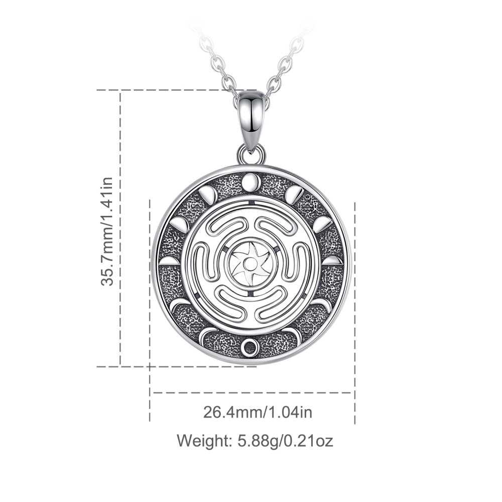 Vintage Oxidized 925 Sterling Silver Hecate Wheel Round Pendant
