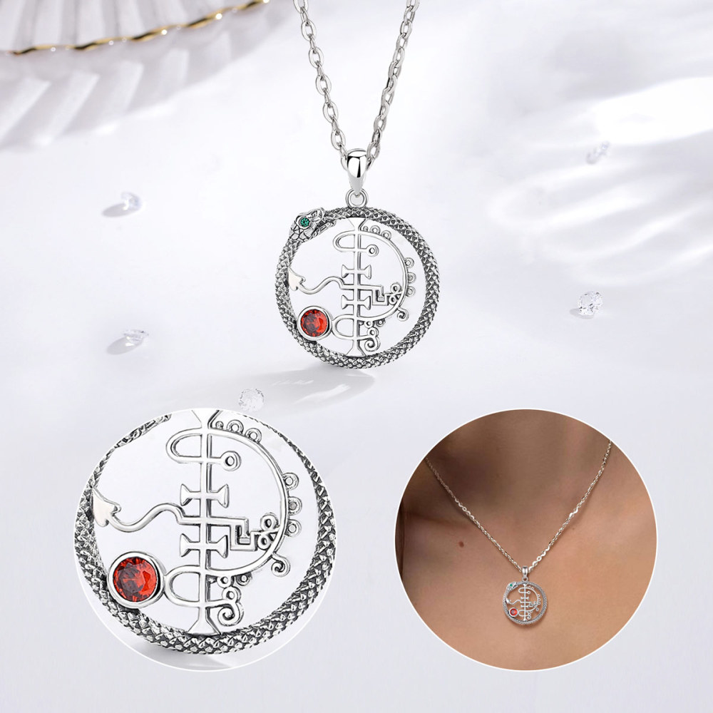 925 Sterling Silver Asmodeus Pendant Necklace with Ouroboros & Sigil