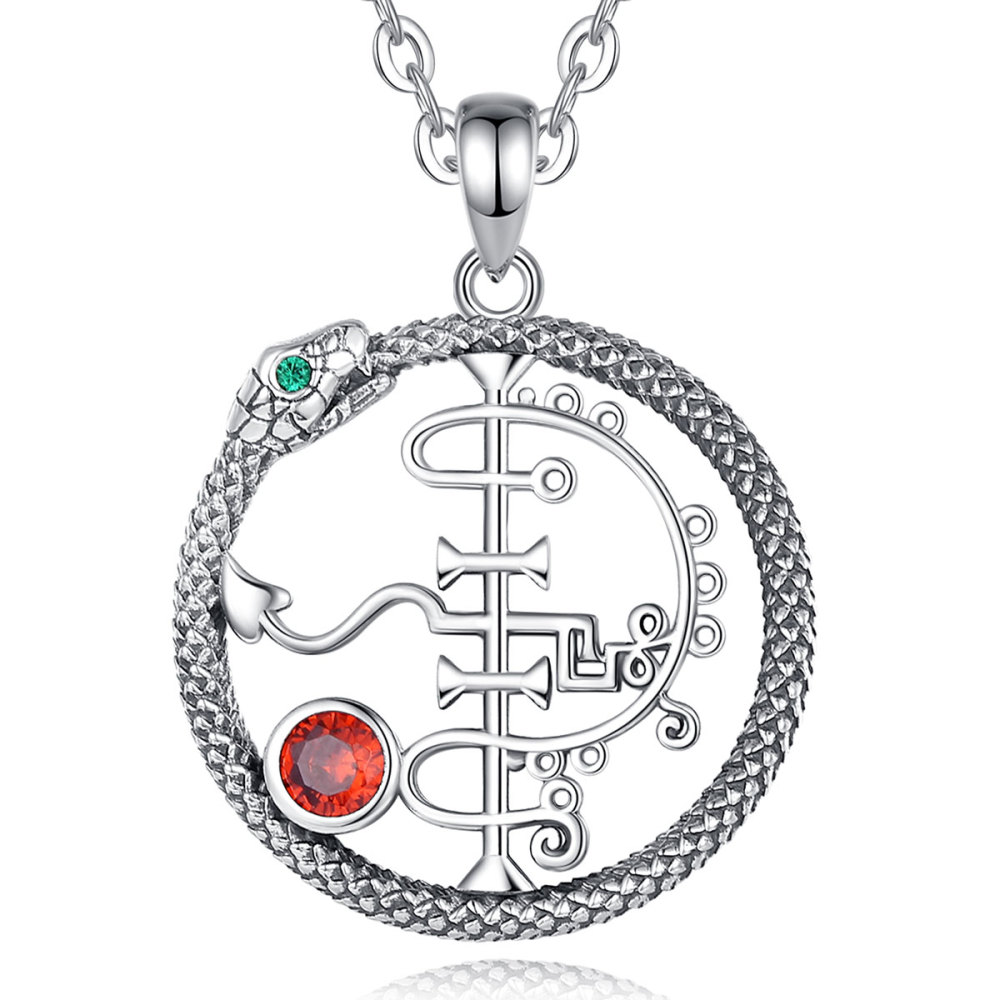 925 Sterling Silver Asmodeus Pendant Necklace with Ouroboros & Sigil