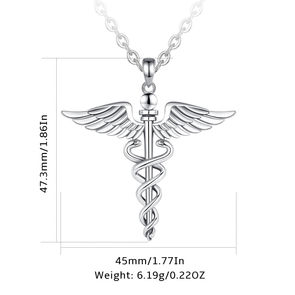 Elegant 925 Sterling Silver Caduceus Pendant Necklace – Symbol of Healing & Care