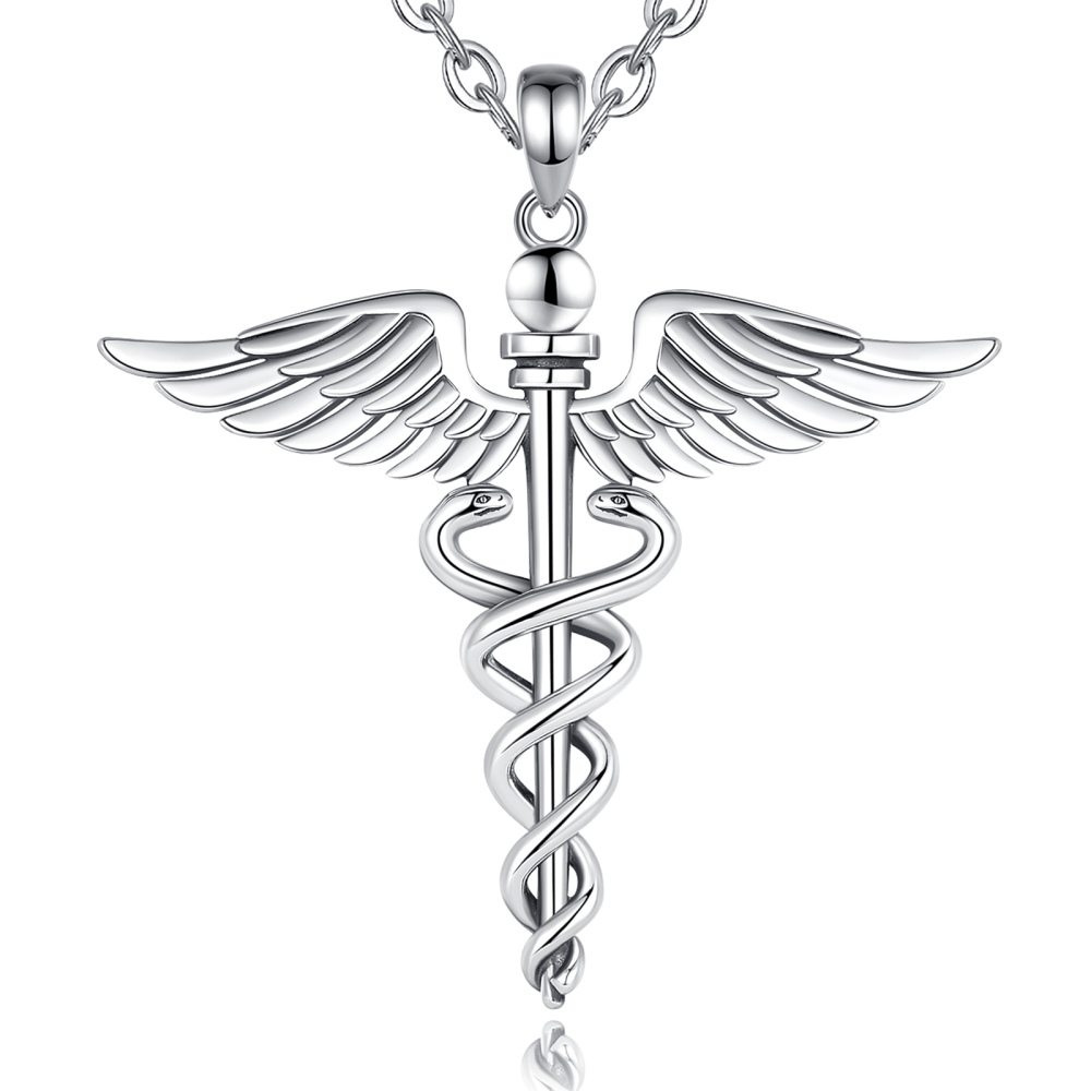 Elegant 925 Sterling Silver Caduceus Pendant Necklace – Symbol of Healing & Care