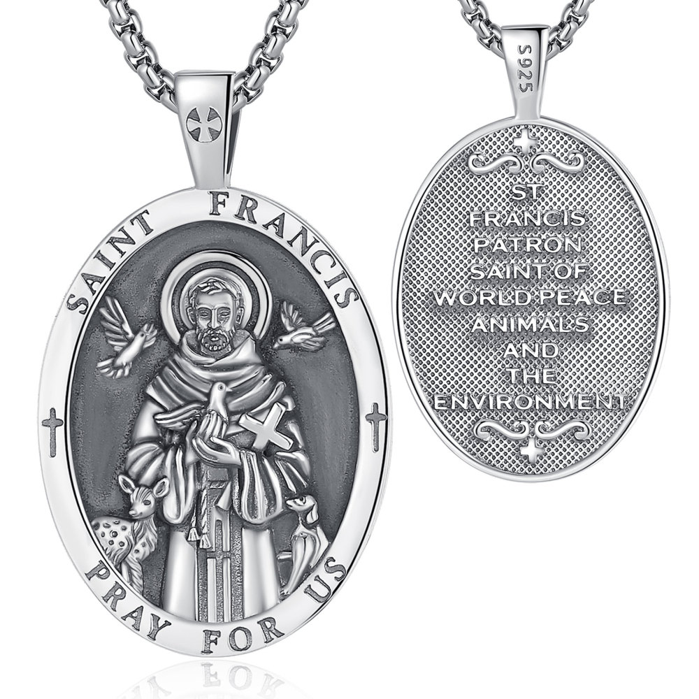 925 Sterling Silver Oxidized Saint Francis Pendant