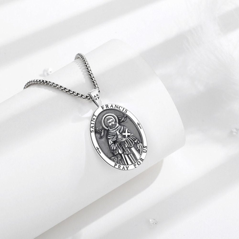 925 Sterling Silver Oxidized Saint Francis Pendant