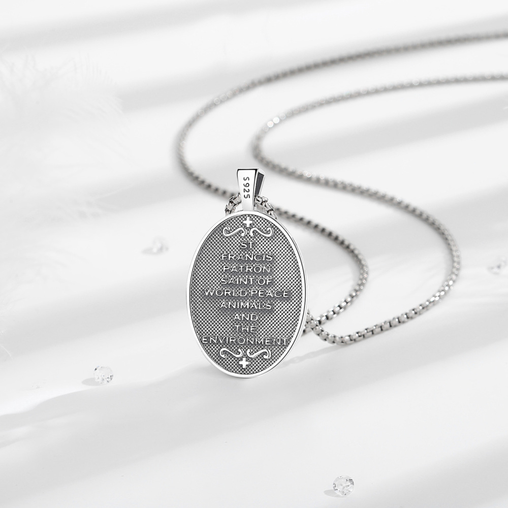 925 Sterling Silver Oxidized Saint Francis Pendant