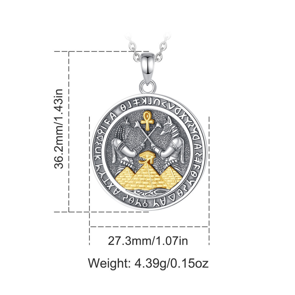 925 Sterling Silver Egyptian Anubis Pendant Necklace with Golden Pyramid Accent