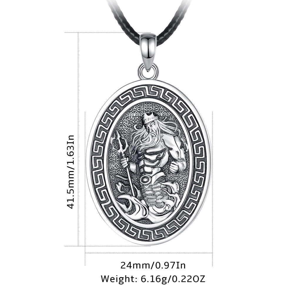 925 Sterling Silver Poseidon Pendant Necklace – Nautical Trident Design for Men
