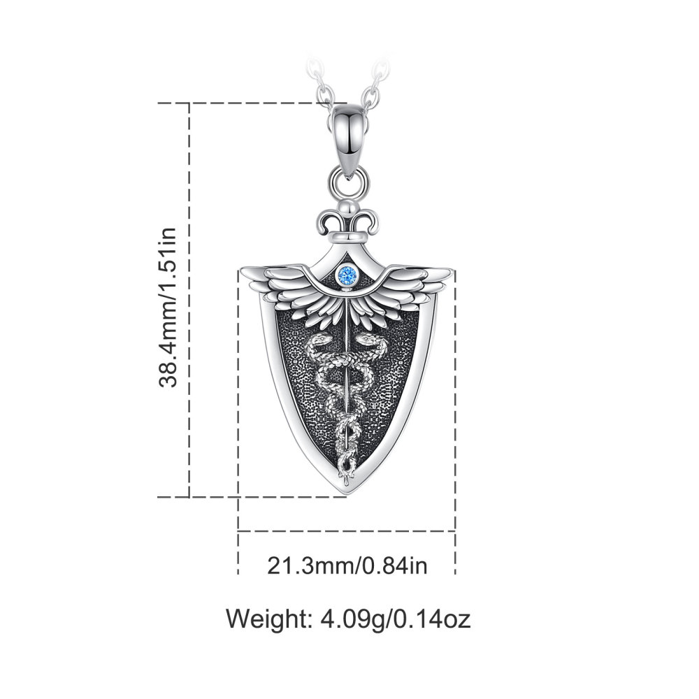 Medical Symbol Necklace 925 Sterling Silver Caduceus Pendant
