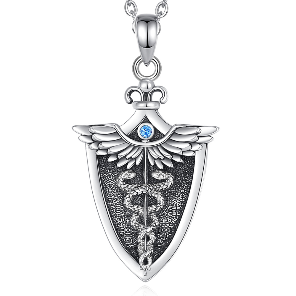 Medical Symbol Necklace 925 Sterling Silver Caduceus Pendant