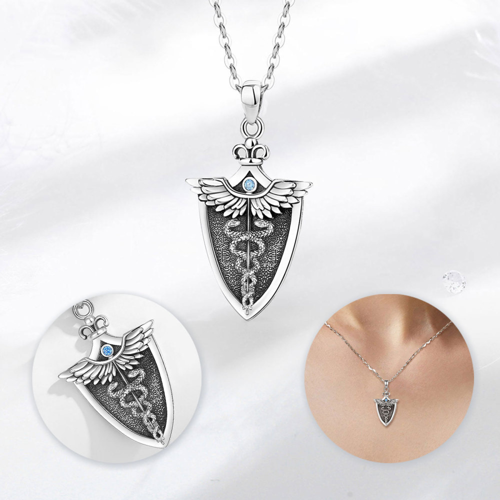 Medical Symbol Necklace 925 Sterling Silver Caduceus Pendant