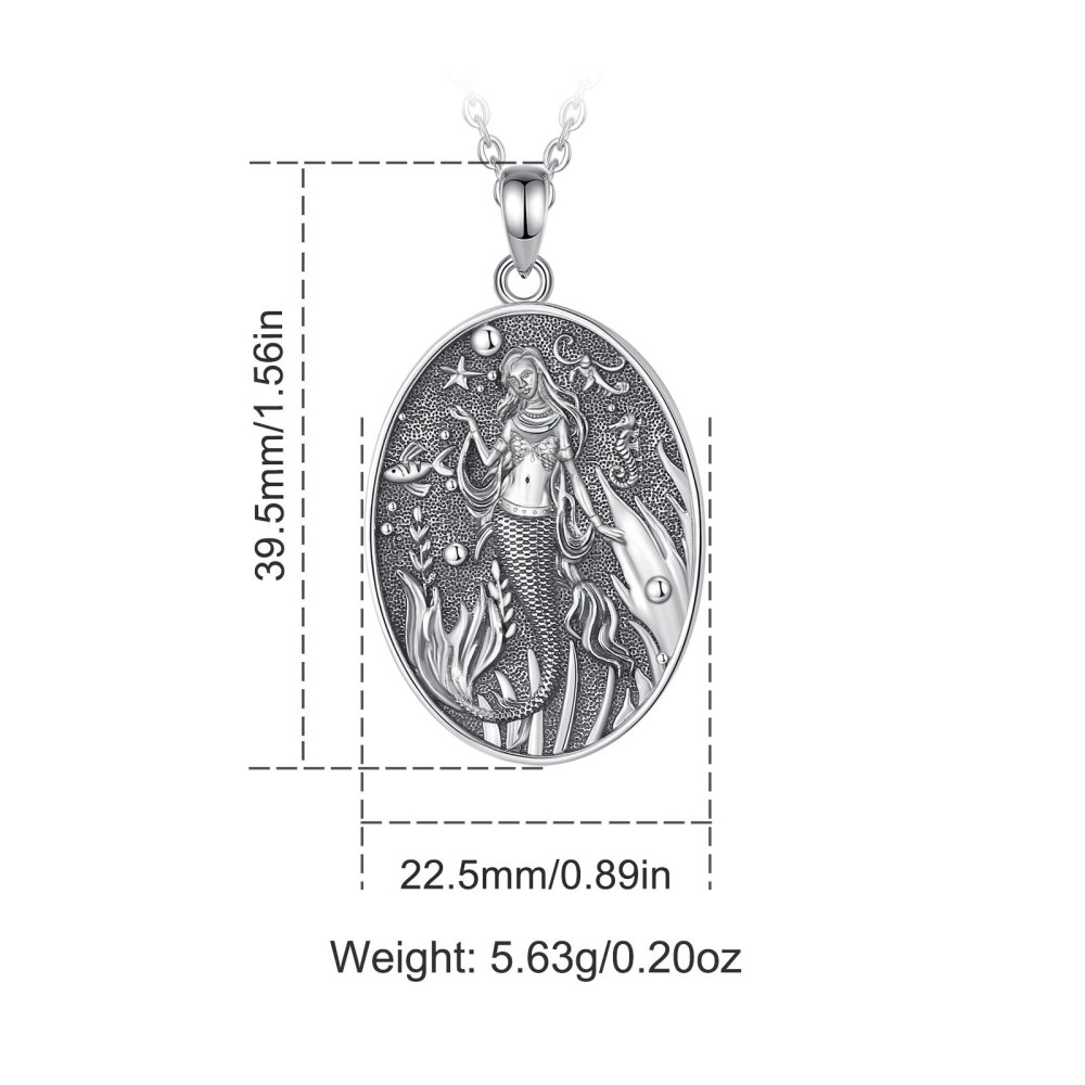 Vintage Style 925 Sterling Silver Mermaid Pendant Necklace
