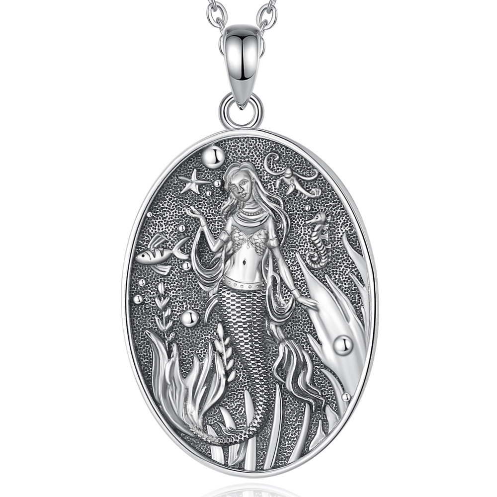 Vintage Style 925 Sterling Silver Mermaid Pendant Necklace