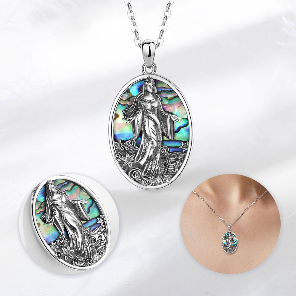 925 Sterling Silver Abalone Shell Inlay Sea Goddess Iemanja Pendant