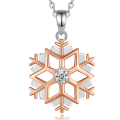925 Sterling Silver Snowflake Pendant Necklace with Rose Gold Plating
