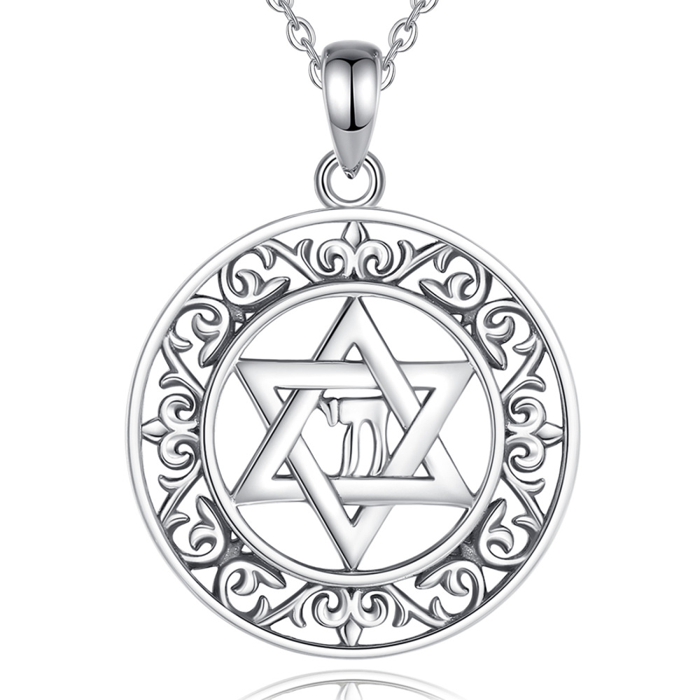 925 Sterling Silver Star of David Pendant with Intricate Floral Frame