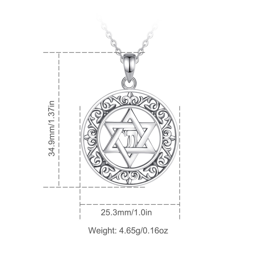 925 Sterling Silver Star of David Pendant with Intricate Floral Frame