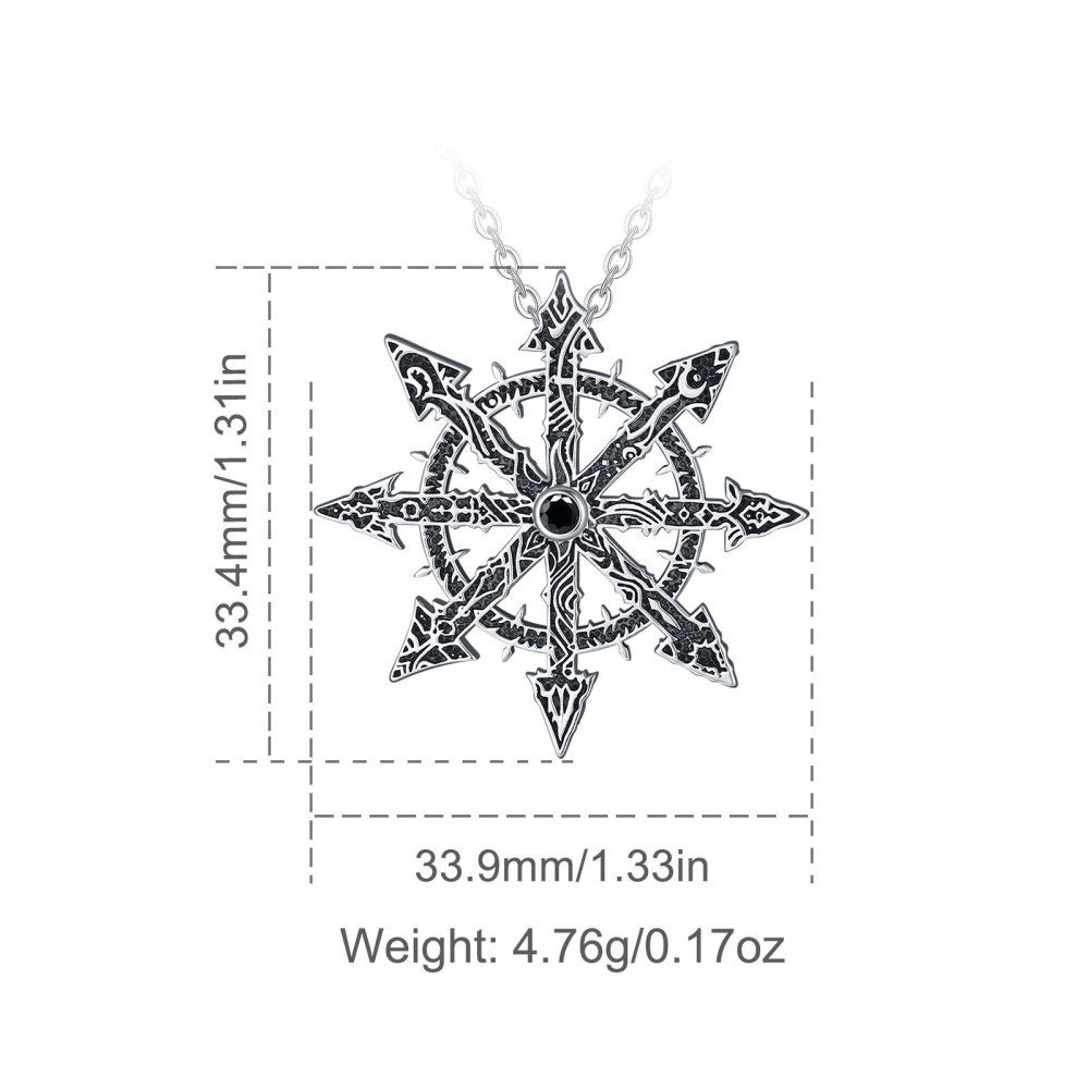 925 Sterling Silver Chaos Star Pendant with Black CZ Stone