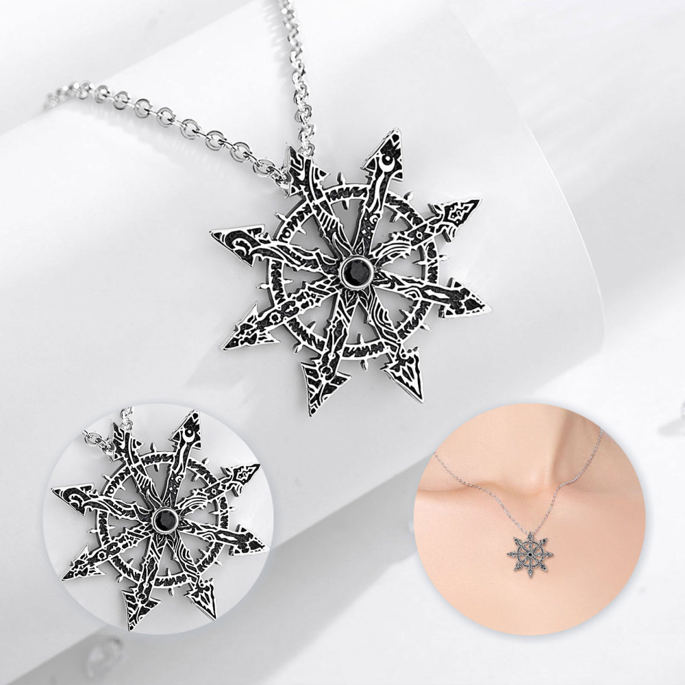925 Sterling Silver Chaos Star Pendant with Black CZ Stone