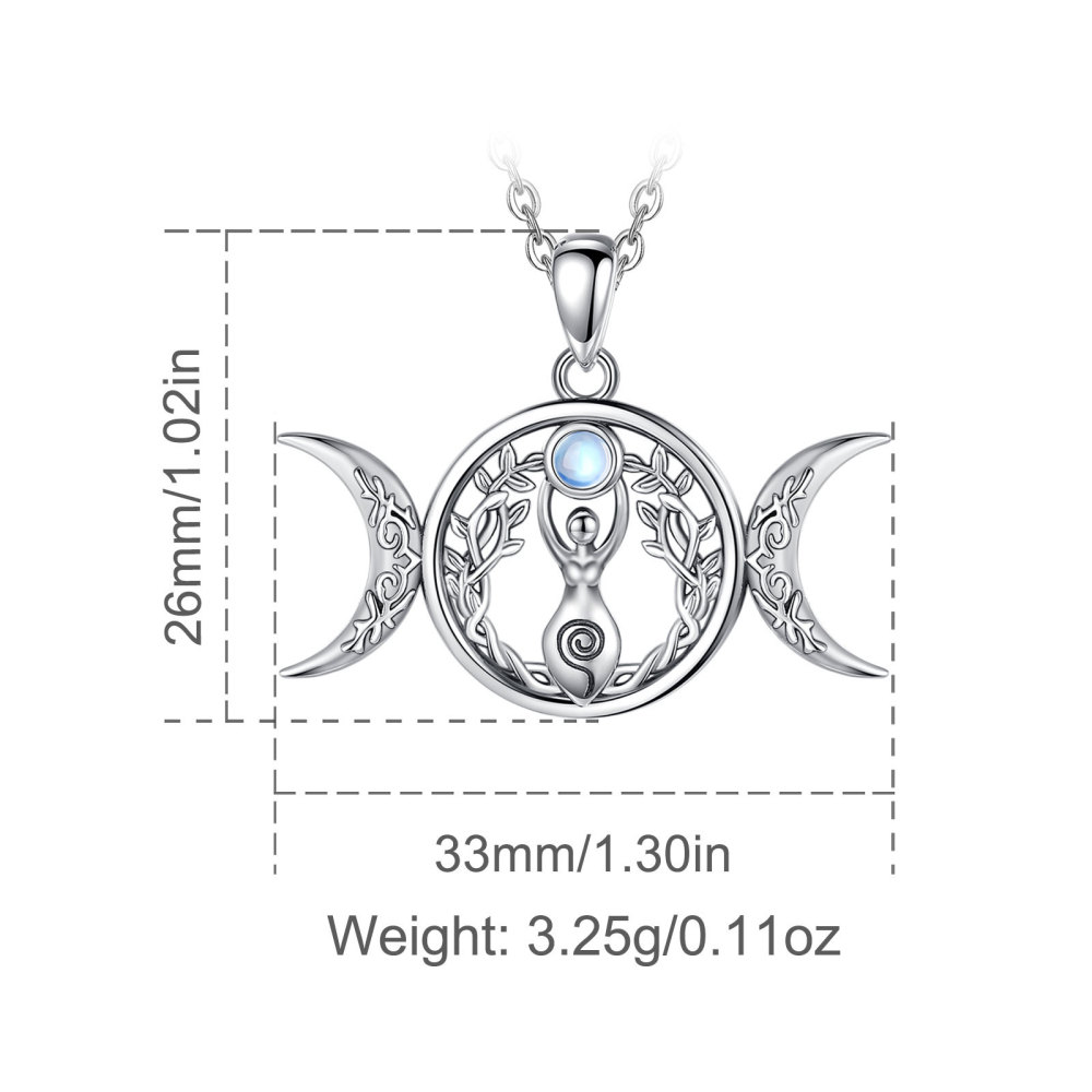 925 Sterling Silver Triple Moon Goddess Pendant Necklace with Moonstone