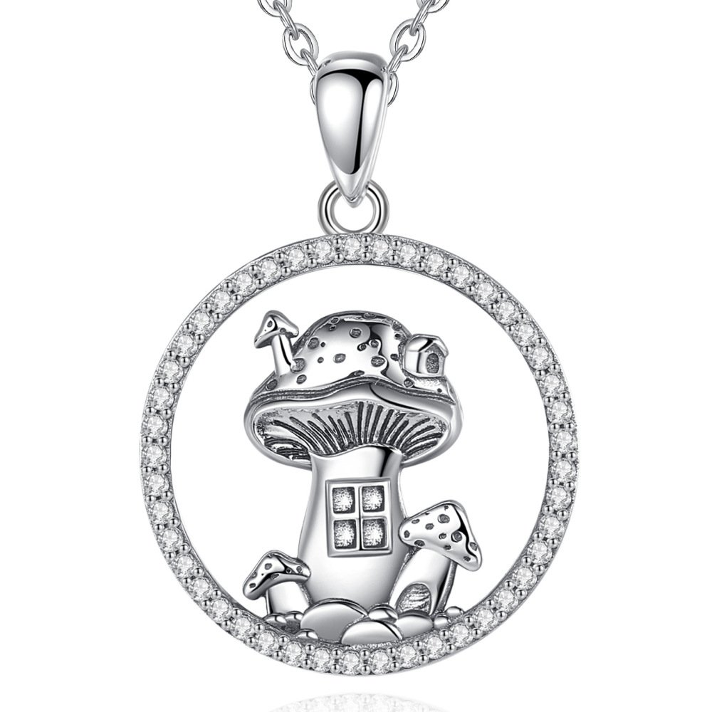 925 Sterling Silver Mushroom Cottage Pendant Necklace