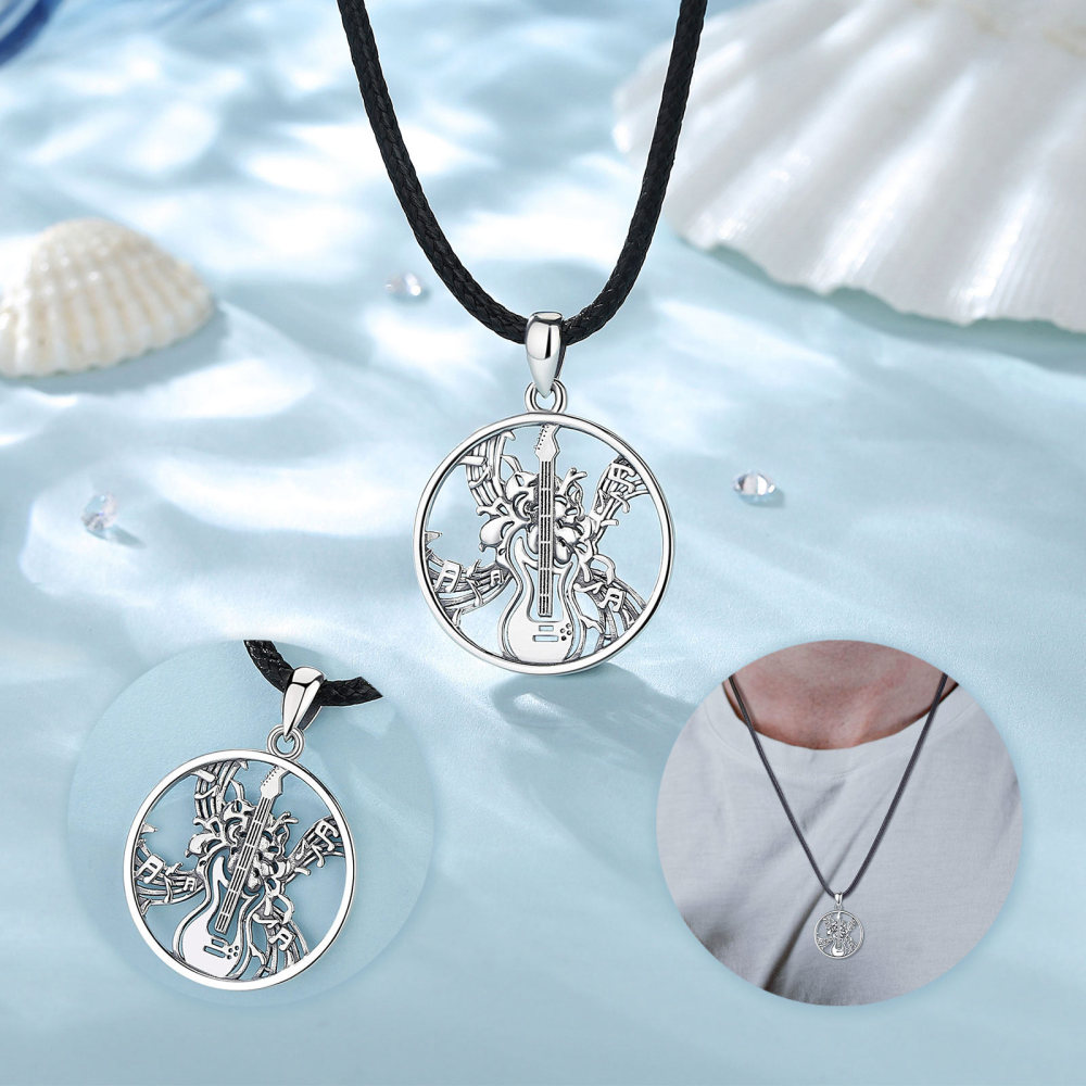 925 Sterling Silver Guitar Pendant Necklace Music Inspired Jewelry for Rock Enthusiasts