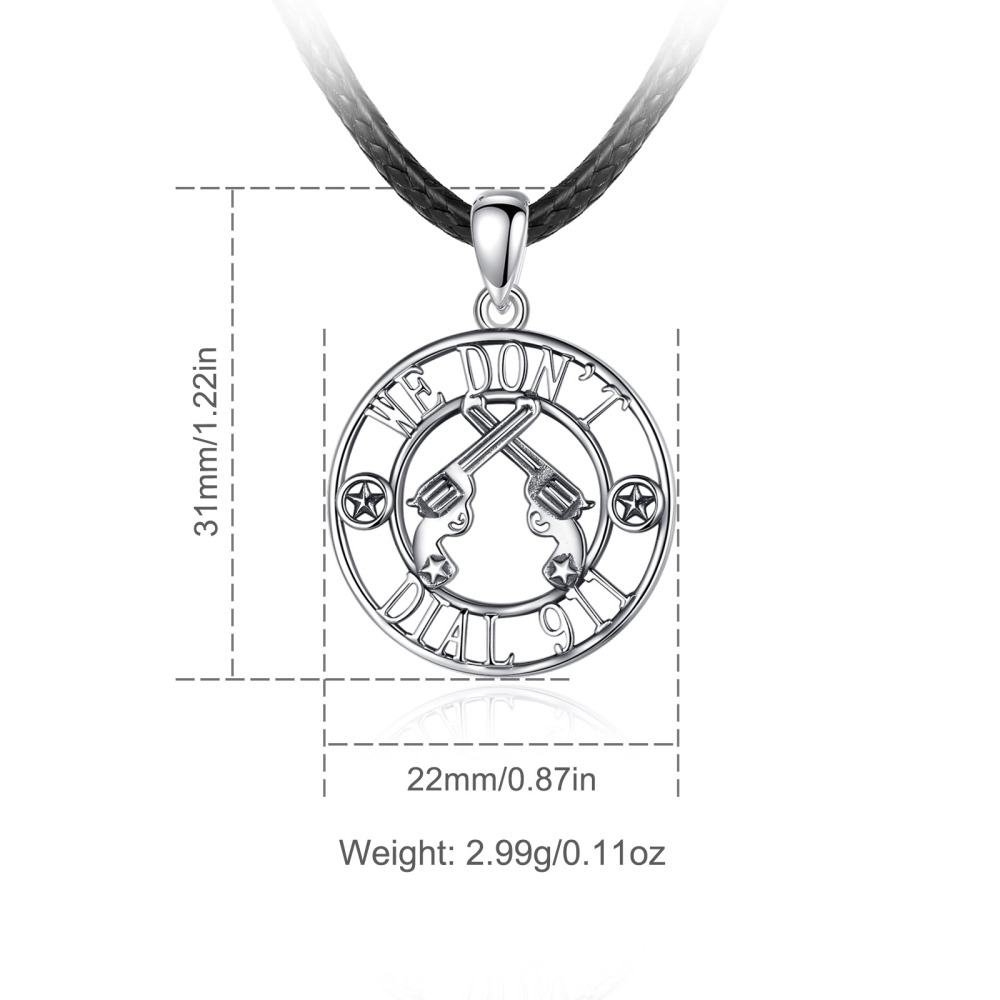 925 Sterling Silver "We Don't Dial 911" Revolver Pendant Necklace
