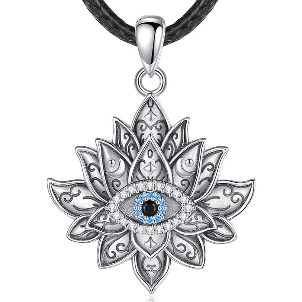 925 Sterling Silver Lotus Evil Eye Pendant for Protection and Elegance