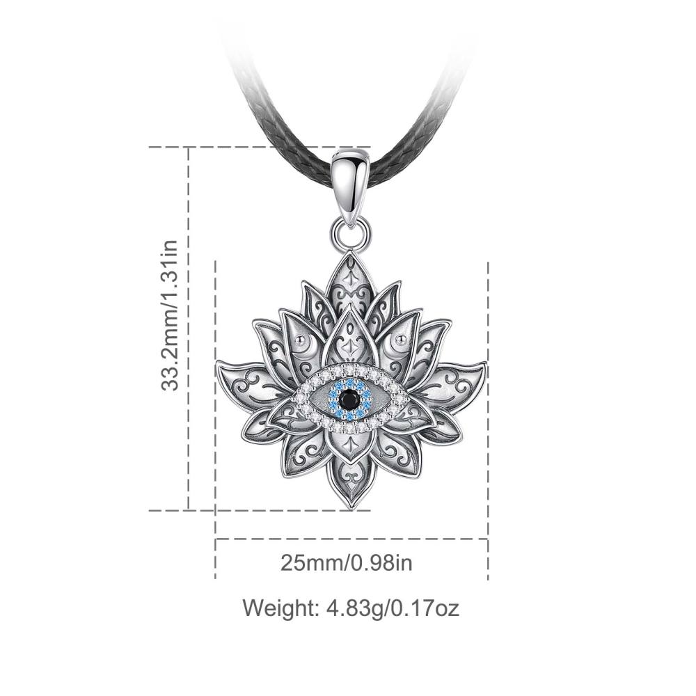 925 Sterling Silver Lotus Evil Eye Pendant for Protection and Elegance