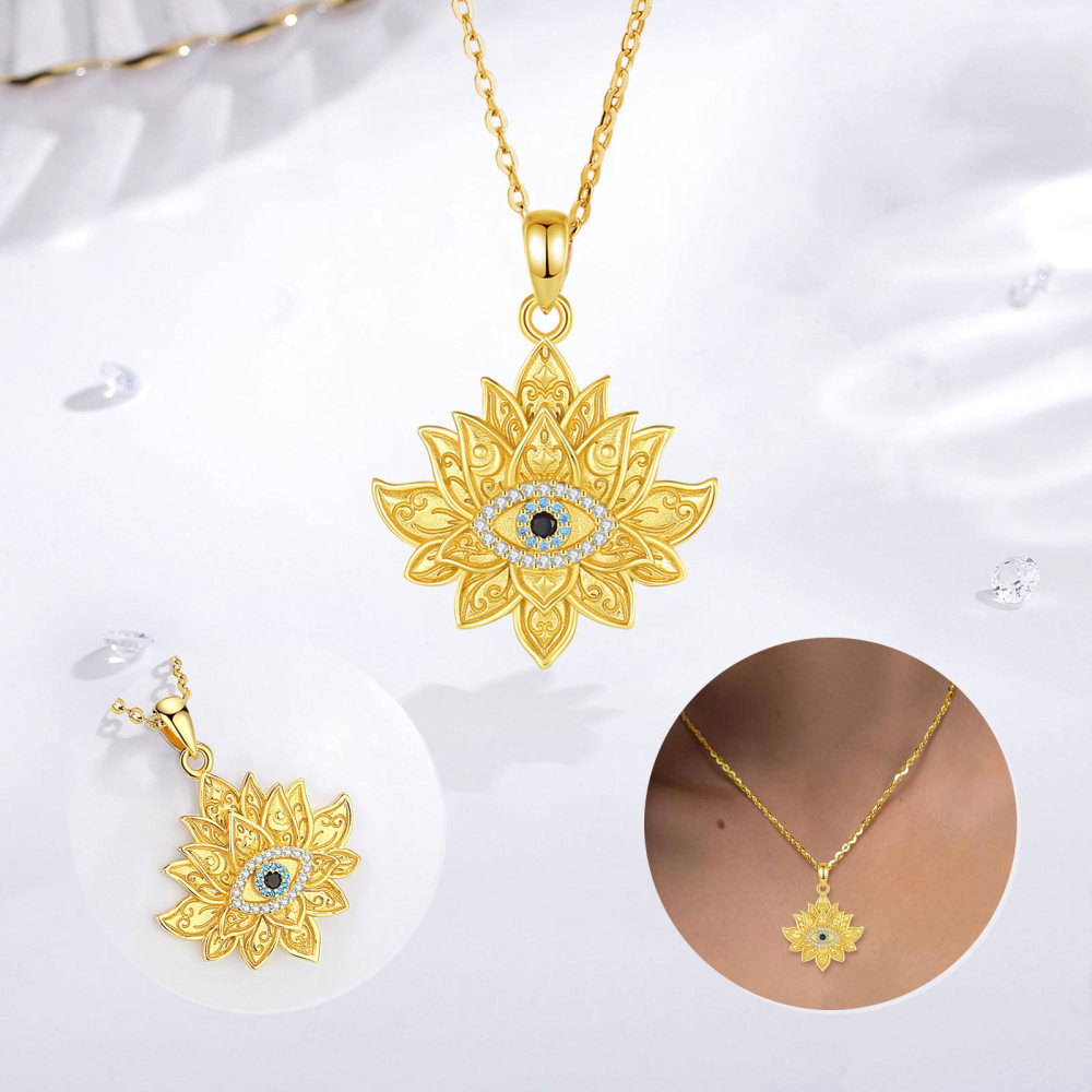 925 Sterling Silver Lotus Evil Eye Pendant for Protection and Elegance