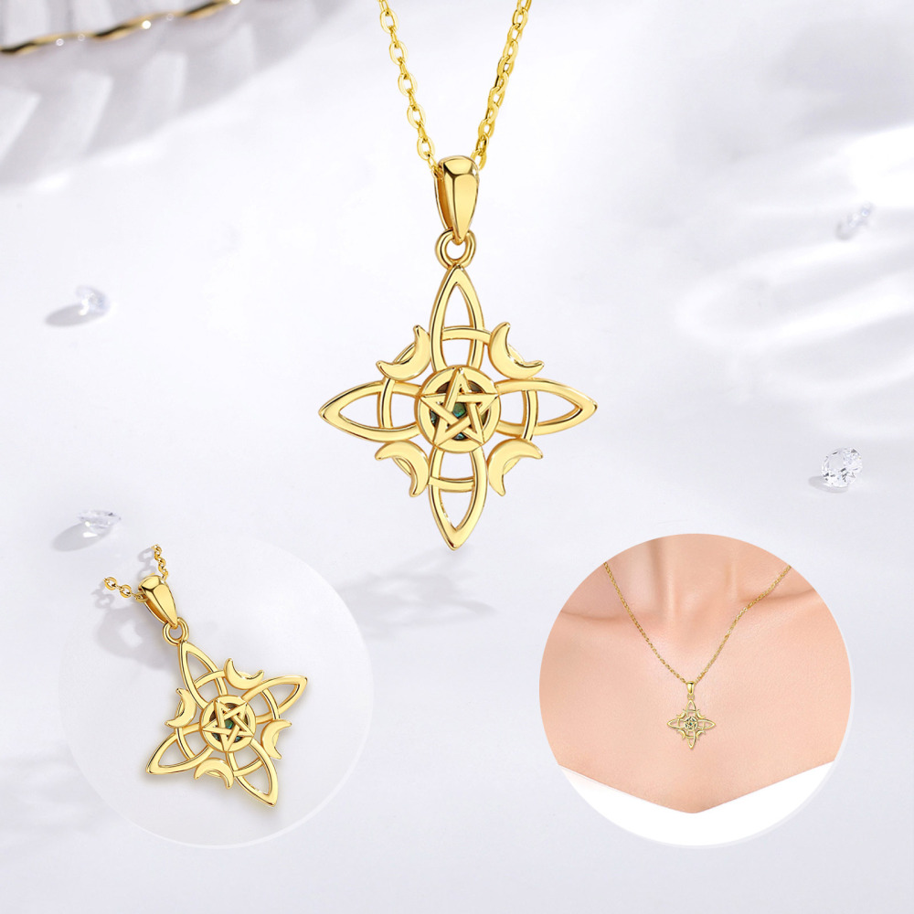 Witchcraft Knot Pentagram Sterling Silver Pendant Lunar Phases