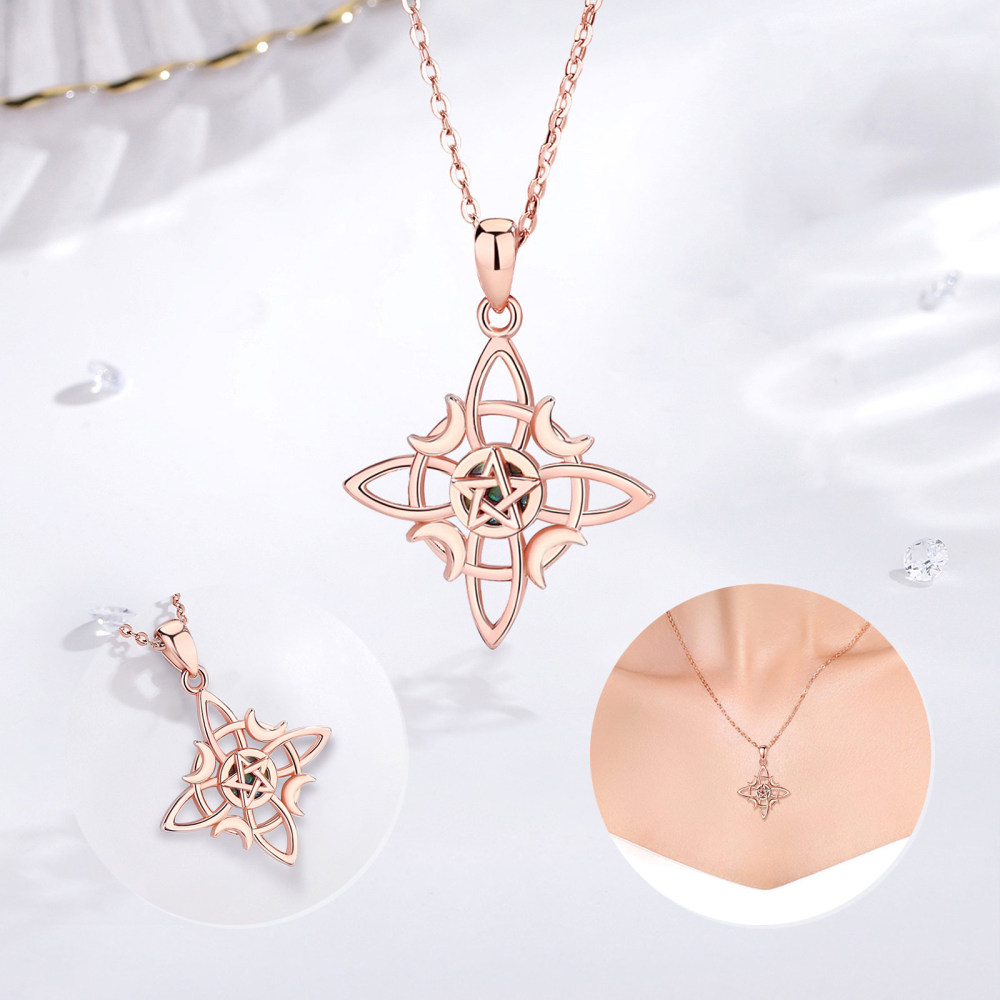 Witchcraft Knot Pentagram Sterling Silver Pendant Lunar Phases