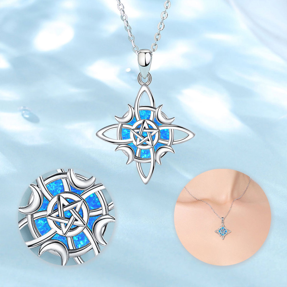 Witchcraft Knot Pentagram Sterling Silver Pendant Lunar Phases