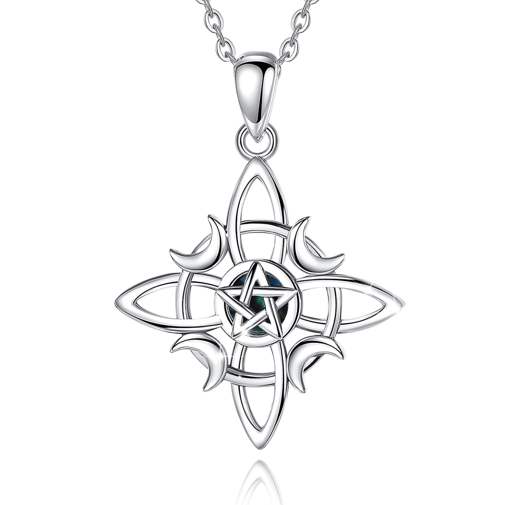Witchcraft Knot Pentagram Sterling Silver Pendant Lunar Phases