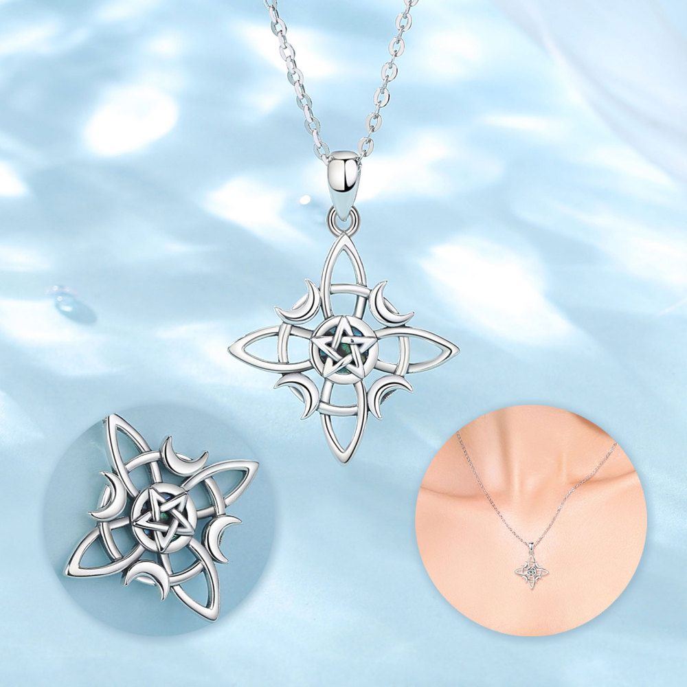 Witchcraft Knot Pentagram Sterling Silver Pendant Lunar Phases