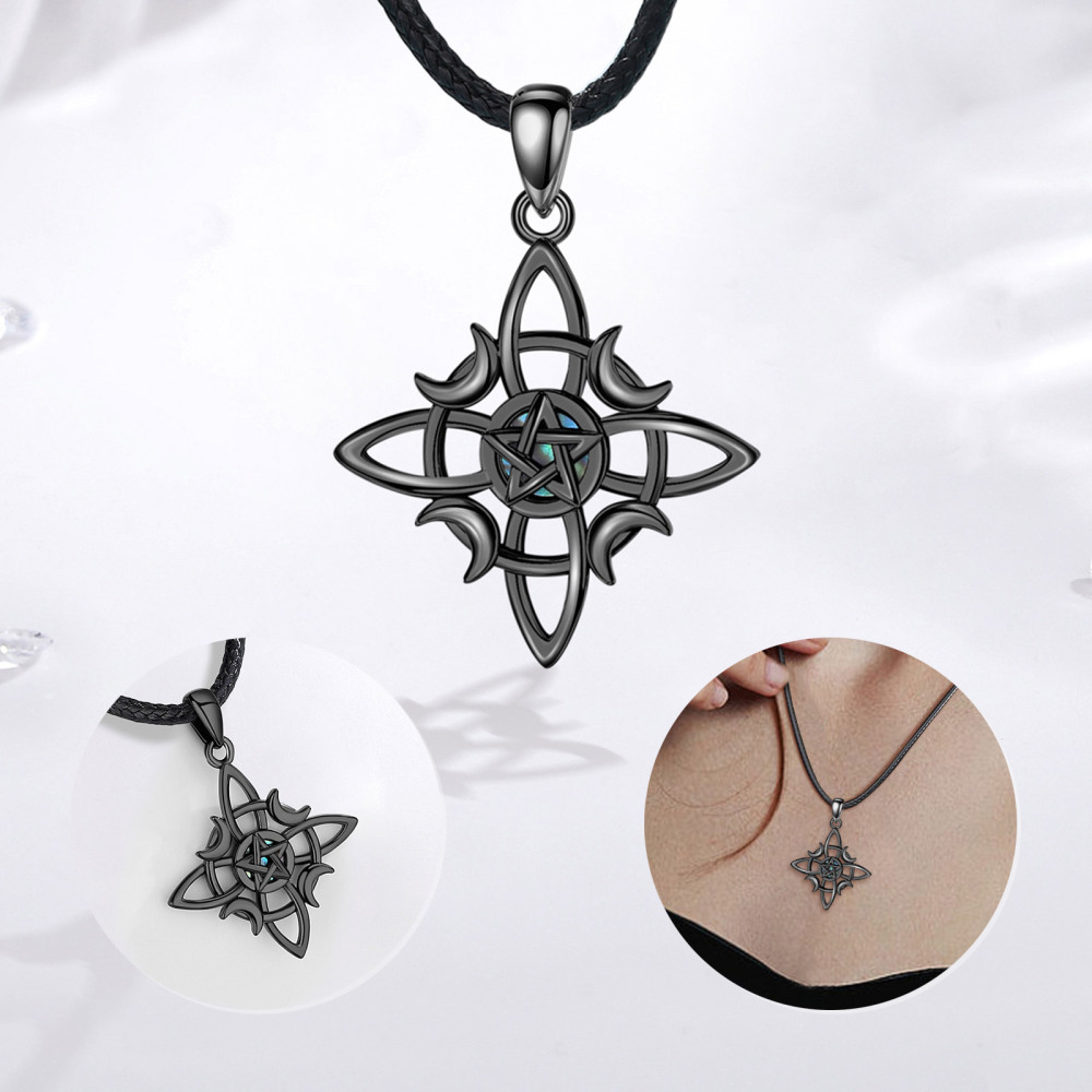 Witchcraft Knot Pentagram Sterling Silver Pendant Lunar Phases