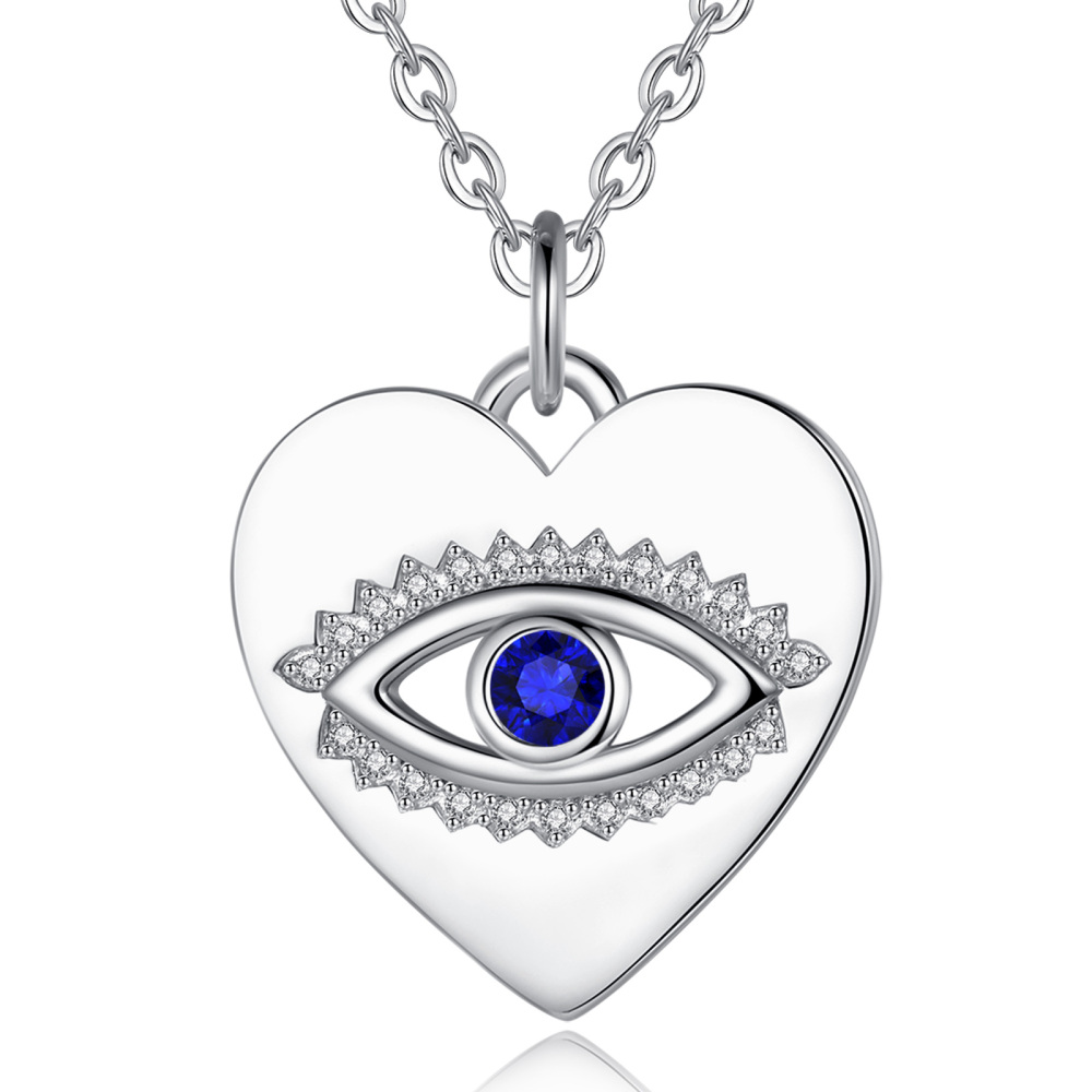 Evil Eye Heart-Shaped 925 Sterling Silver Pendant Necklace